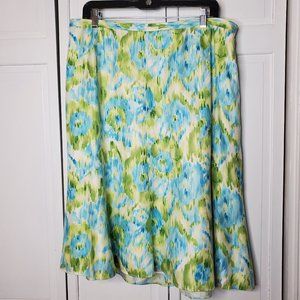 Blue/green watercolor print Silk skirt, 18